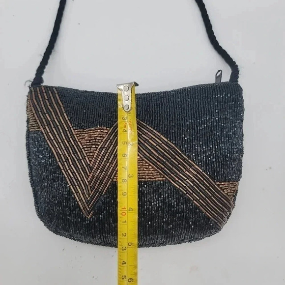 Vintage Rare Unique Beaded Purse Handbag Made In Macau Black Gold Zip - Picture 2 of 7